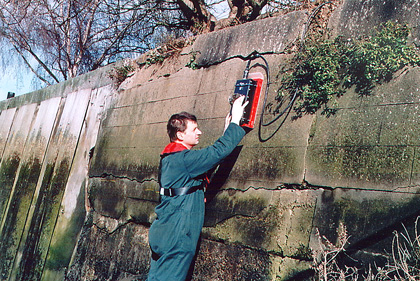 ground radar profile of a river retaining wall